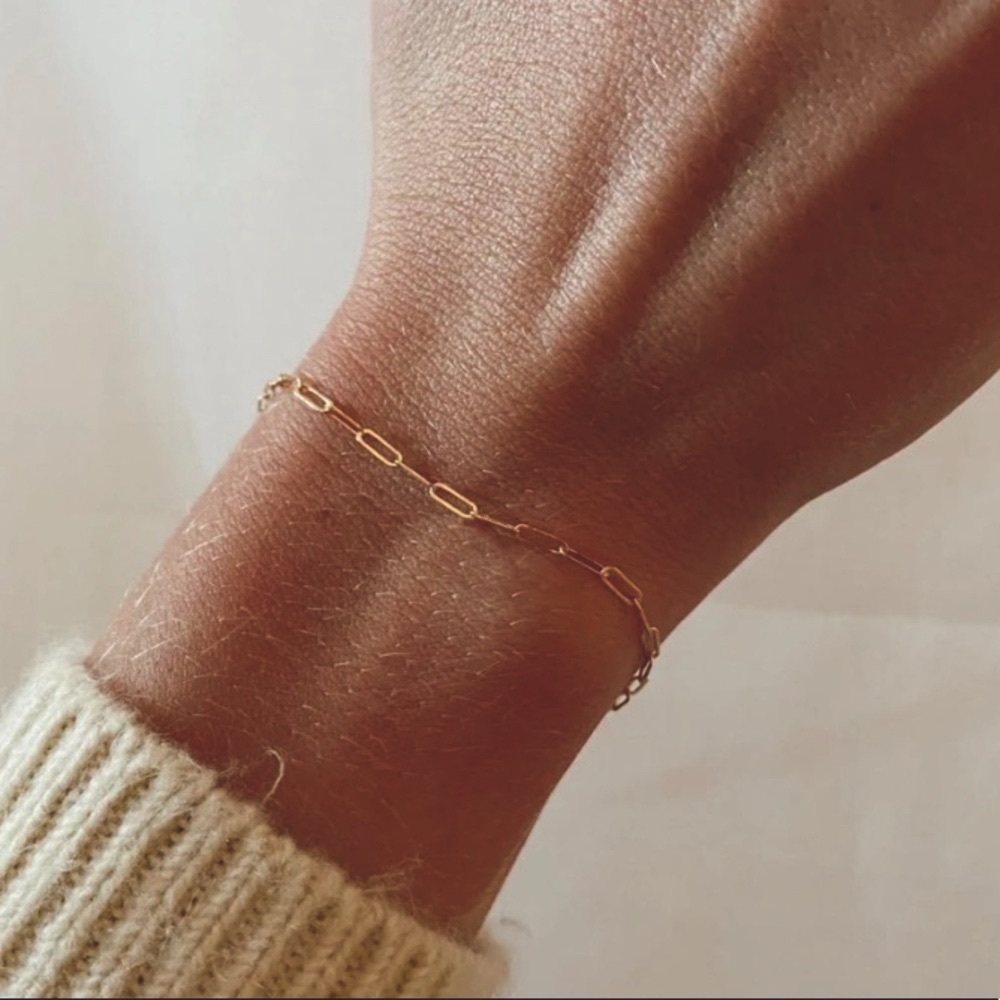 14k dainty paperclip bracelet